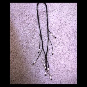 Leather Rope Drop Pearl Necklace